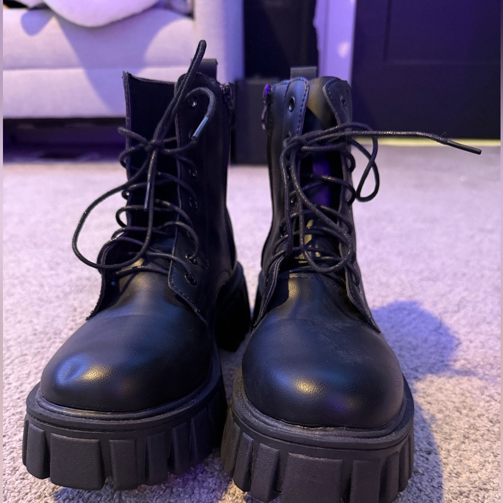 Black Lace-Up Combat Boots